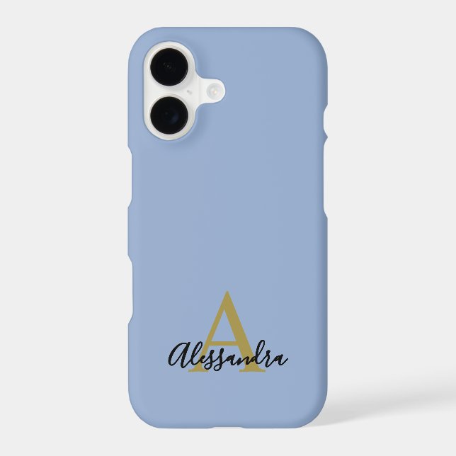 Monogram Pastel Blue Gold Black Minimalist Modern  iPhone Case (Back)