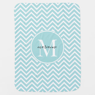 Monogram Pastel Blue Green Chevron Baby Blanket