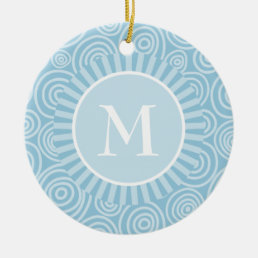 Monogram Pastel Blue Spirals - Personalized Ceramic Ornament