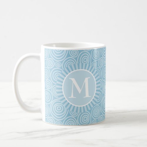 Monogram Pastel Blue Spirals _ Personalized Coffee Mug