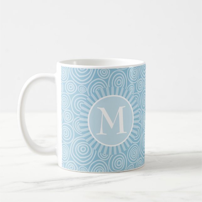 Monogram Pastel Blue Spirals - Personalized Coffee Mug (Left)