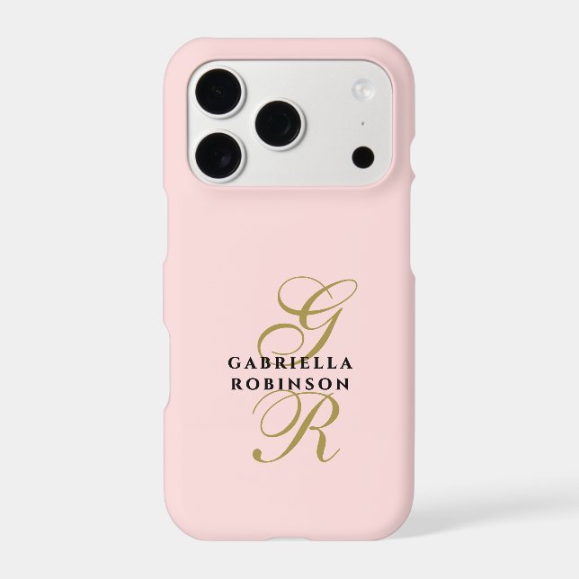 Monogram Pastel Blush Pink Gold Black Minimalist  iPhone Case (Back)