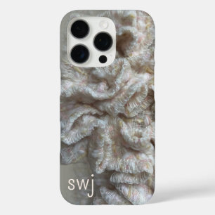 Monogram Pastel Boho Neutral Gold Cream Ruffle iPhone 16 Pro Case