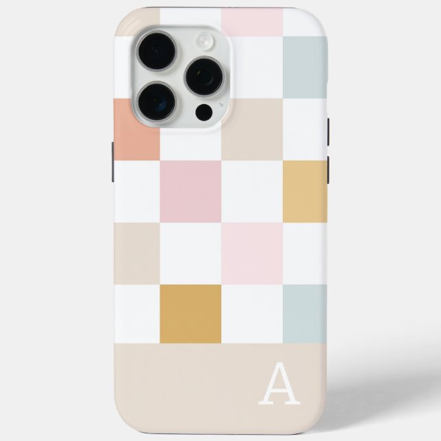 Monogram Pastel Checkerboard Retro Trendy Case-Mate iPhone Case (Back)