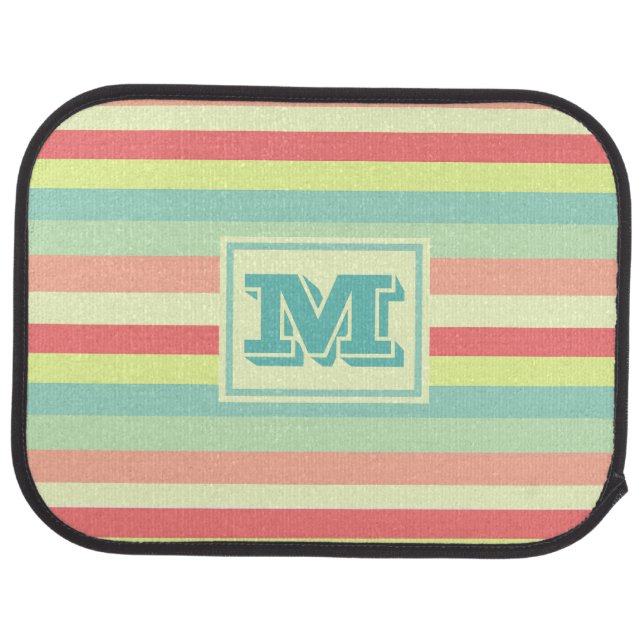 Monogram Pastel Colorful Summer Stripes Car Floor Mat (Rear)