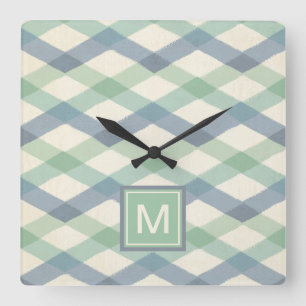 Monogram Pastel Geometric Pattern Square Wall Clock