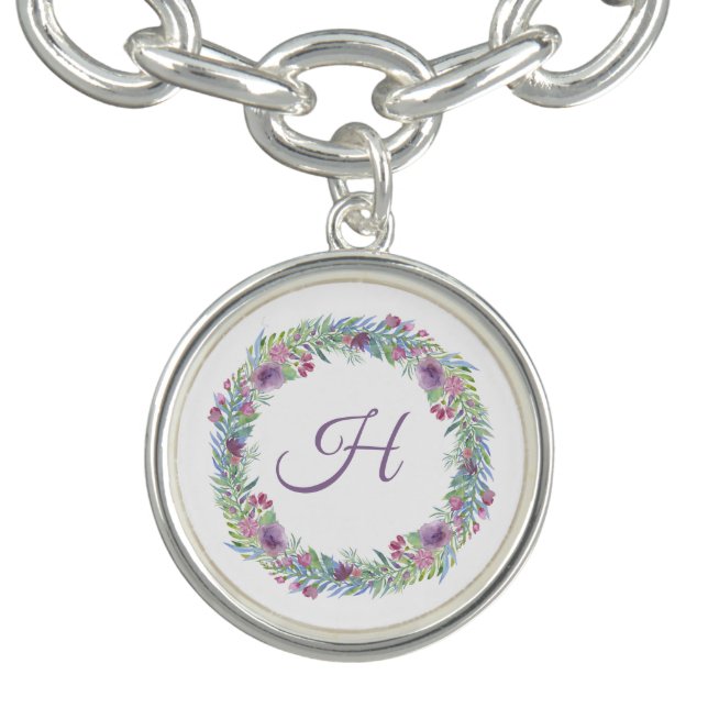 Monogram Pastel Green Blue Purple Flowers Floral  Bracelet (Design)