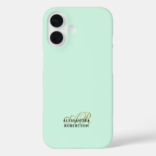 Monogram pastel green Gold Black Minimalist Simple iPhone 16 Case