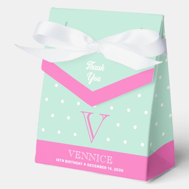 Monogram Pastel Green Pink Favor Box (Front)