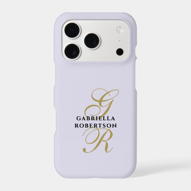 Monogram Pastel Lavender Gold Black Minimalist  iPhone Case (Back)