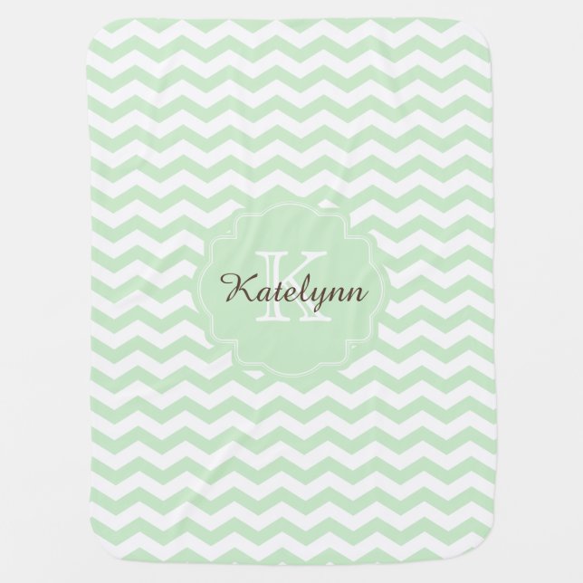 Monogram Pastel Mint Zigzag Custom Baby Blanket (Front)
