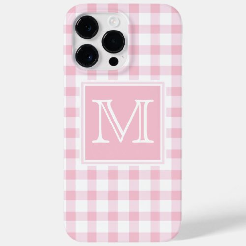 Monogram  Pastel Pink Girly Gingham Plaid Checker Case_Mate iPhone 14 Pro Max Case