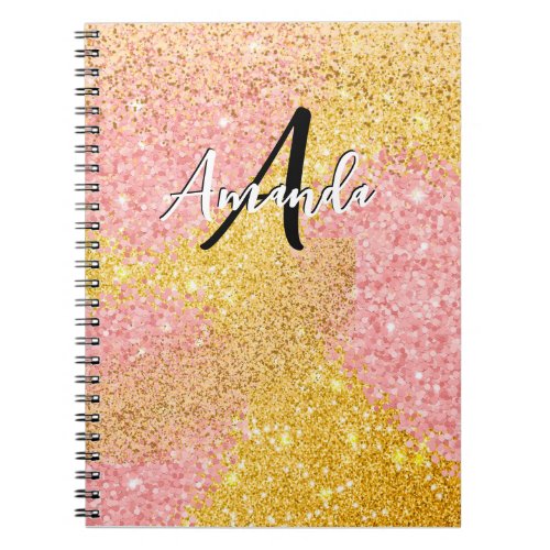 Monogram Pastel Pink Glitter Add Your Name Initial Notebook