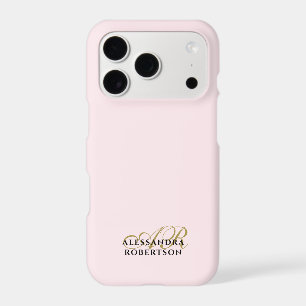 Monogram Pastel Pink Gold Black Minimalist Elegant iPhone 17 Pro Case