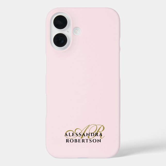 Monogram Pastel Pink Gold Black Minimalist Stylish Case-Mate iPhone Case (Back)
