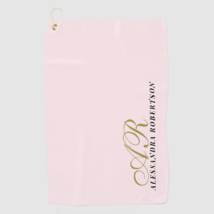 Monogram Pastel Pink Gold Black Name Minimalist   Golf Towel