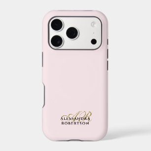 Monogram Pastel Pink Gold Black Stylish Minimalist iPhone 17 Pro Case