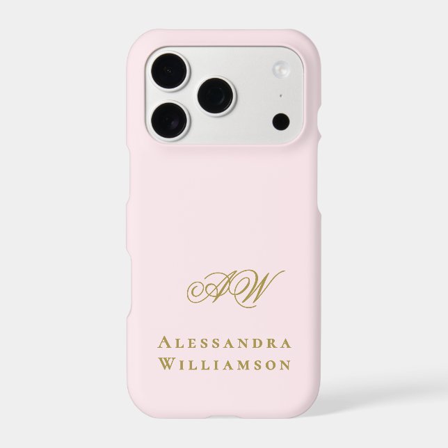 Monogram Pastel Pink Gold Name Minimalist Stylish  iPhone Case (Back)