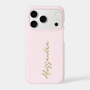 Monogram Pastel Pink Gold Script Name Minimalist iPhone 17 Pro Case