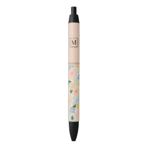 Monogram Pastel Pink Light Blue Flower Pattern Pen