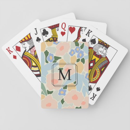 Monogram Pastel Pink Light Blue Flower Pattern Poker Cards