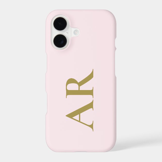 Monogram Pastel Pink Minimal Gold Initials Stylish iPhone Case (Back)