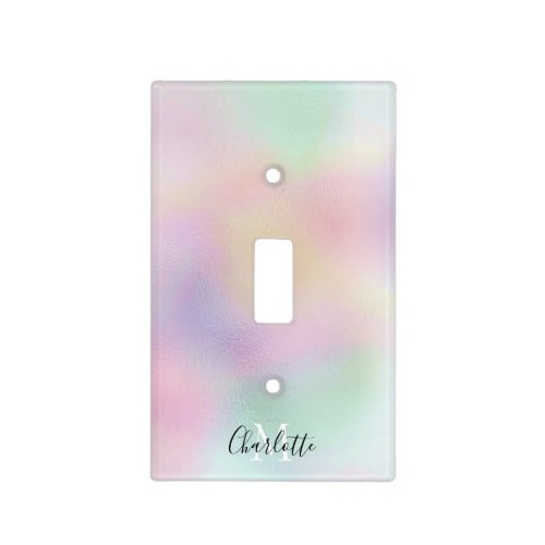 Monogram pastel pink rainbow unicorn holographic light switch cover