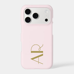 Monogram Pastel Pink Retro Gold Initials Minimal iPhone 17 Pro Case