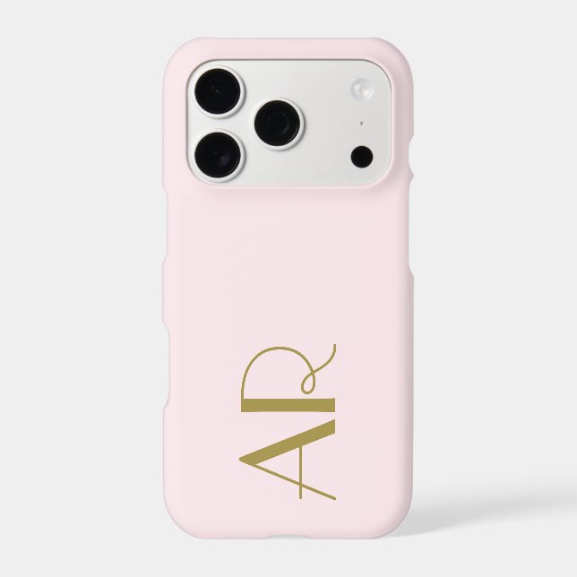 Monogram Pastel Pink Retro Gold Initials Minimal iPhone Case (Back)