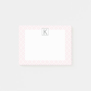 Monogram Pastel Pink Square Pattern with Gray Post-it Notes