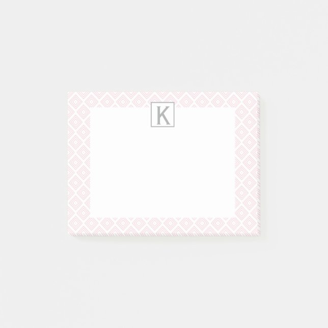Monogram Pastel Pink Square Pattern with Gray Post-it Notes (Front)