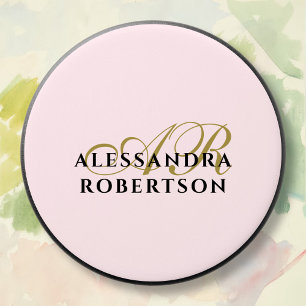 Monogram Pastel Pink Stylish Minimalist Gold Black PopSocket