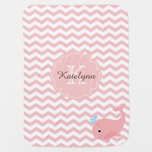 Monogram Pastel Pink Whale Custom Baby Blanket