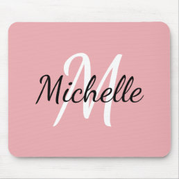 Monogram Pastel Pink &amp; White Add Your Name Mouse Pad