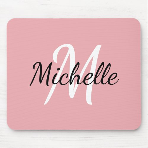 Monogram Pastel Pink  White Add Your Name Mouse Pad