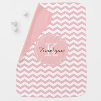 Monogram Pastel Pink Zigzag Custom Baby Blanket
