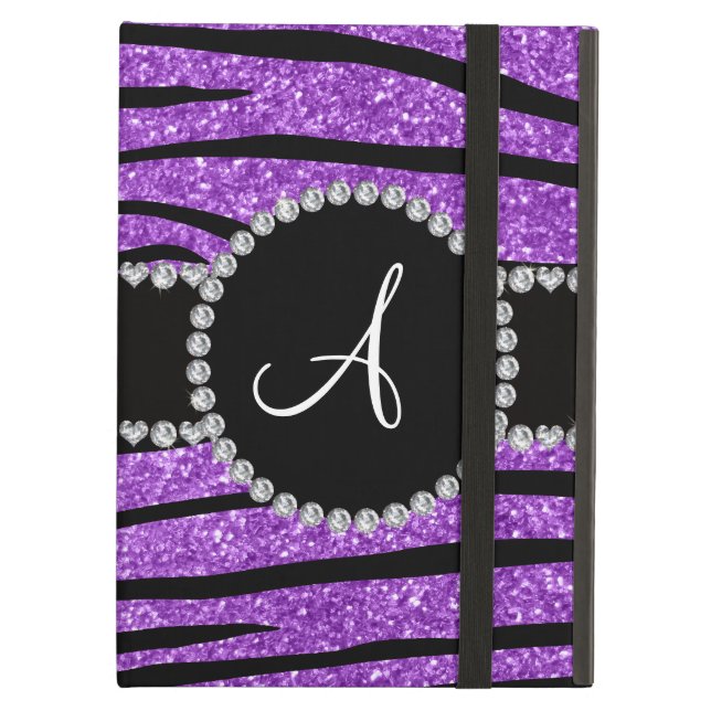Monogram pastel purple glitter zebra stripes iPad air cover (Front Closed)
