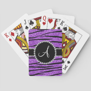 Monogram pastel purple glitter zebra stripes poker cards