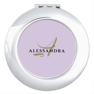 Monogram Pastel Purple Gold Black Minimalist Chic Compact Mirror