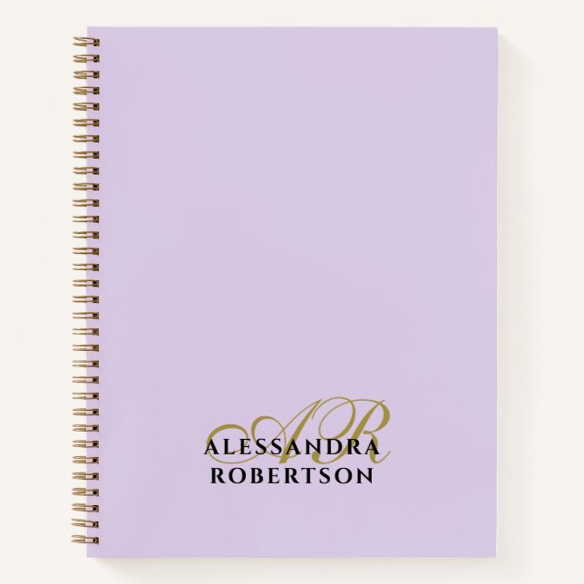 Monogram Pastel Purple Gold Black Minimalist Chic Notebook (Front)