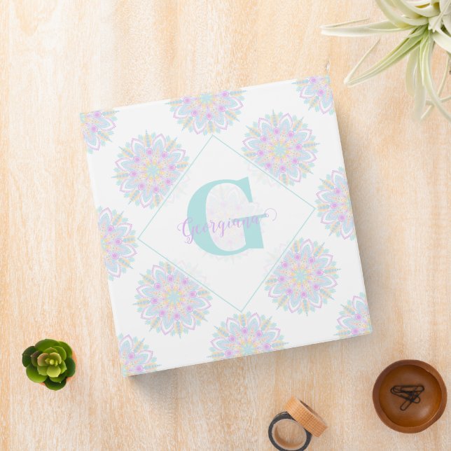Monogram Pastel Rainbow Sundae Polka Dot Mandala 3 Ring Binder (In Situ)