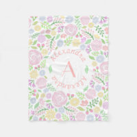 Monogram Pastel Roses Fleece Blanket for Baby Girl