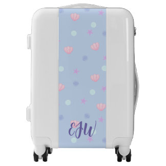 Monogram Pastel Seashells and Pearls in Periwinkle Luggage