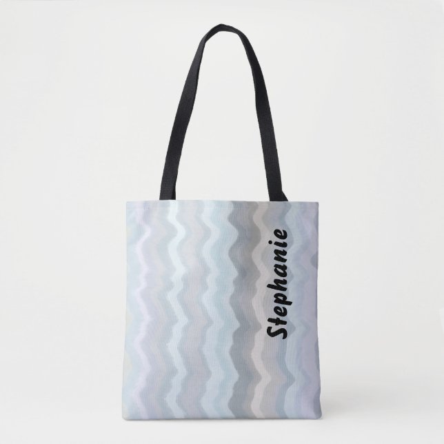 Monogram pastel stripes waves blue gray lavender  tote bag (Front)
