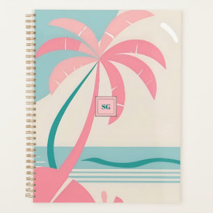 Monogram pastel tropical beach pink and teal planner