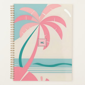 Monogram pastel tropical beach pink and teal planner