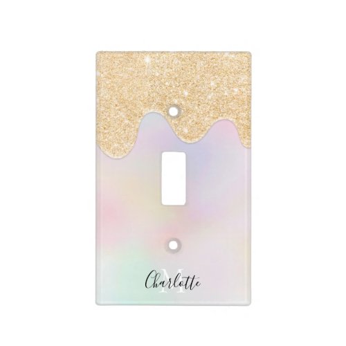 Monogram pastel unicorn holographic gold drips light switch cover