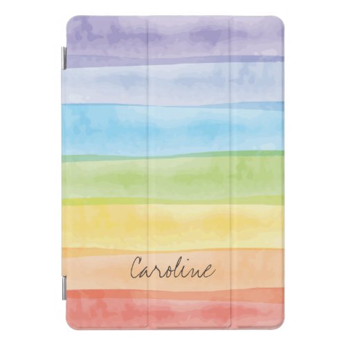Monogram Pastel Watercolor Cute Rainbow Colors iPad Pro Cover
