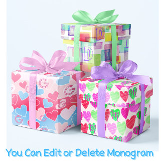 Monogram Pastel Watercolor Heart Pink Blue Elegant