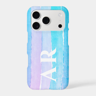 Monogram Pastel Watercolor Stripes Blue Purple iPhone 17 Pro Case